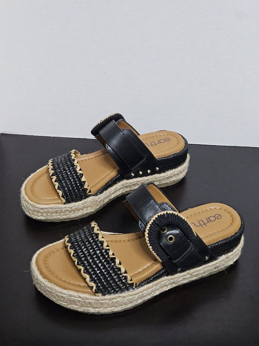 Sz 7 - Earth Footwear Women's Colla Wedge Slide Sandals espadrille platform sole